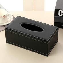 1 Stück Leder Taschentuchbox, minimalistischer Halter für Papierhandtücher zuhause/im Hotel/im Auto - Schwarz - Übersicht 2