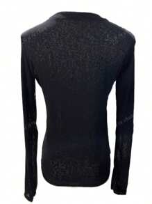 Women's Sheer Long Sleeve T-Shirt - Elegant Stretchy Polyester Tops With Lace Detail, Fitted Crew Neck Casual & Formal Lightweight Shirts, Suitable For Spring Summer, Casual & Chic Top | Crew Neck Top | Stretchy Fabric