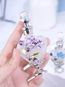 Enamel Peach Heart Bottle 10ml Beautiful Vintage Orchid Pattern Decorative Perfume Bottle, Refillable Perfume Container Bottle, Holiday Travel Perfume And Essential Oil Dropper Bottle, Perfect Gift For A Lady (No Perfume, Empty Bottle Only) - Multicolor - View 4