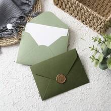 15pcs Classic Green Envelopes, Thick Touch Paper, Western-Style Envelopes, Solid Color Envelopes, Suitable For Parties, Wedding Invitations, Greeting Cards, Decorative Envelopes, Festival Greeting Cards, Love Letters, Retro Literature Envelopes, Set (5pcs Envelopes +5pcs Cards +5pcs Lacquer Stickers)