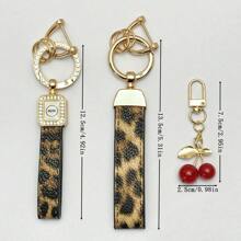 TTOBS 1pc Handmade Leopard Leather Car Key Chain With Cute Cherry Pendant - , Fashionable And Multifunctional Backpack Key Chain, The Perfect Accessory For Backpacks. The Perfect Gift For Valentine's Day, And An Excellent Gift For Your Beloved Girlfriend.