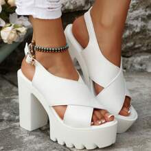 Summer New Open Toe Strap Buckle Thick Soled Ladies Fashion Super High Heel Sandals, Stylish And Convenient To Wear, Suitable For Party Outfit