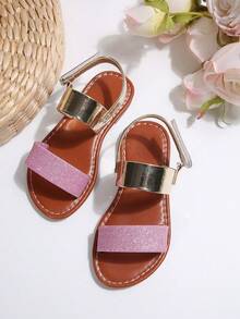 1 Pair Girls Fashionable Slippers, Cute Rainbow-Color Soft Bottom Non-Slip Sandals, Various Colors Available For Girls - Pink - View 1