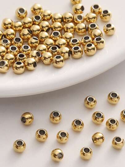 50 piezas de cuentas redondas de acero inoxidable dorado, cuentas sueltas, cuentas espaciadoras para hacer pulseras, collares y accesorios de joyería DIY