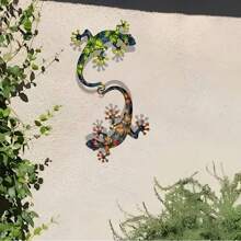 1 Stück 2D Metall Eidechse Wandkunst, Haus, Villa, Garten Deko Eisen Kunstwerk, Frühlings- und Sommer-Outdoor-Festival Dekoration, Landschaftsdekoration, Verschönerung der Umgebung, Innenraum-Wohnzimmerdekoration