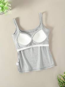 女士白色针织吊带背心，方领露背薄款吊带背心，内置胸罩，时尚简约休闲个性下装，购物居家聚会吊带上衣，运动休闲 - 淺灰色 - 查看 9