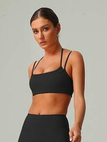 Women's Halter Neck Multi-Shoulder Adjustable Straps Double Layer Beauty Back Yoga Fitness Sports Bra - màu đen - Xem 5