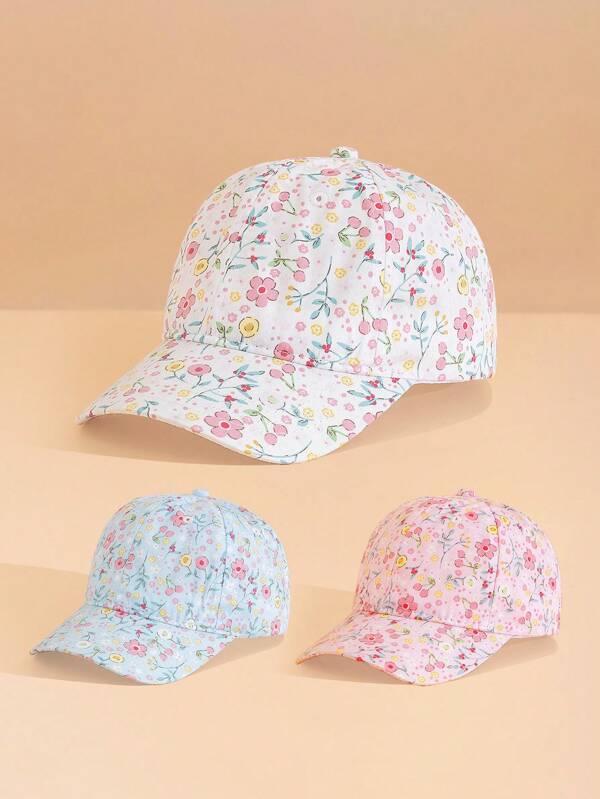 1 pieza Gorra de béisbol con estampado floral diminuto para niños, gorra de béisbol de moda y transpirable, disponible en varios colores, adecuada para protección solar de niñas al aire libre en primavera y verano