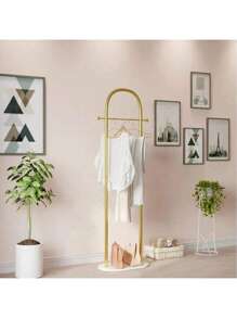 1 Pc Standalone Clothes Hanger - Vertical Space-Saving Clothes Rack For Bedroom And Living Room, Metal Frame With White Shelf, Portable Design For Easy Organization, Portable Garment Rack