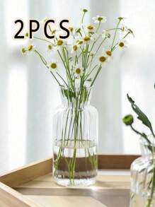 1 pièce Vase en verre rayé rétro, vase à fleurs en verre transparent simple avec décoration de bouton de fleur. Ornement de vase d'arrangement floral pour décoration de bureau à domicile, décoration de chambre, décoration de salle de bain, décoration de mariage, décoration de salon