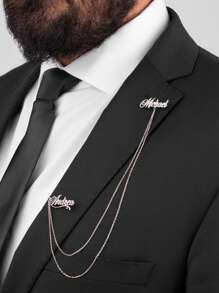 1 szt. Spersonalizowana spersonalizowana broszka z podwójnym łańcuszkiem z imieniem, niestandardowa broszka z literą angielską, elegancka spersonalizowana broszka z imieniem, broszka z łańcuszkiem z imieniem unisex, kolor złoty/srebrny, prezent na Dzień Ojca/brazylijskie Walentynki, odpowiednia na formalne okazje, takie jak wesela, imprezy, ukończenia szkół