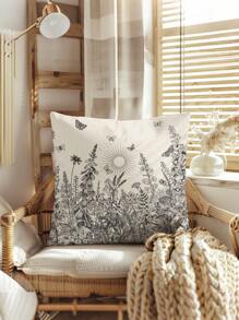 2pcs Ditsy Floral Pattern Decorative Pillow Cases & Covers, Letter Print Square Pillow Sham Without Inserts, Cute Throw Pillow Covers Suitable For Sofa, Living Room