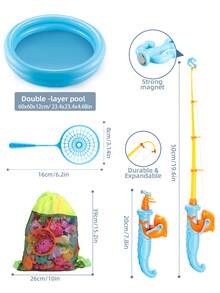 19/36/47/71 件磁性钓鱼游戏玩具套装 - 带水盆、充气泳池、鱼竿、鱼网、塑料浮鱼、彩色海洋动物，适合 3 岁以上男孩和女孩的生日礼物