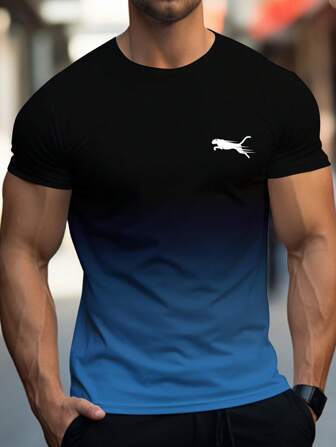 Modieus heren sport-T-shirt met ronde hals en korte mouwen, veelzijdig en comfortabel T-shirt, zomer- en lentesportkleding in de stijl van een gradiëntpatroon voor de sportschool en fitness.