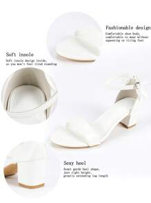 Sandalias de mujer con hebilla metálica decorativa, tirantes finos y tacón grueso, estilo elegante y dulce para boda y fiesta, de punta abierta para uso en verano