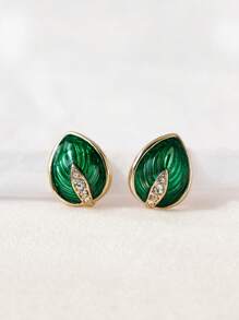 1 Pair Fashionable Luxury Green Leaf Rhinestone Earrings, Suitable For Women's Holiday Party Matching Earrings, St. Patrick's Day Green Earrings - Green Leaf Earrings - View 7