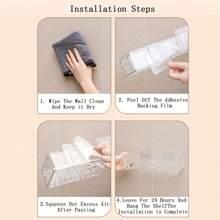 1pc Ice Texture Bathroom Square Shelf, Wall Mounted Transparent Storage Rack For Vanity, Shower Room, Kitchen, No Drilling Required Back To School