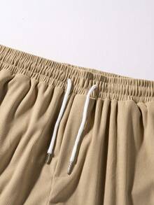 Męskie, swobodne, sztruksowe, plażowe szorty, uniwersalne spodnie do kolan - Beżowy - Zobacz 5