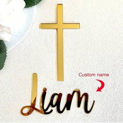 1pc Custom Acrylic Name And Cross Cake Charm, Acrylic Personalized BaptismTopper, Gold Baptism Cake Charm, Christening Cake Decor, Custom Name Charm,Personalized Name Cake Charm & Cross Custom Christening Cake Topper Baptism Decor Laser Cut Name Cake Plaque Mirror Acrylic, Available Sizes,Delicate Romance,Home & Living,Haunt Your Home, Autumn Home Refresh
