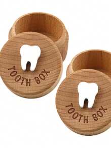 Christmas Decoration 1 Pc Wooden Teeth Storage Box For Kids Toys, Children's Teeth Memorial Round Wooden Box, Teeth Collection Preservation Box Gift For Boys And Girls,Tooth Box