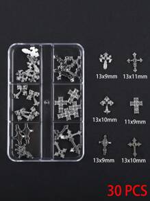 Set di 30 Pezzi di Charm per Unghie in Oro con Gemme Dorate per Unghie, Charm a Croce Dorati e Charm con Vergine Maria - Decorazioni per Unghie in Stile Y2K 3D Dorate, Charm per Unghie Argento, Perle, Gemme di Diamanti, Decorazioni per Unghie in Metallo Dorato e Argentato Vintage Punk
