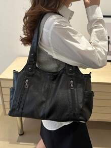 In 2025, The New Fashion Classic Joker Solid Color Large-Capacity Retro Pu Fabric Shoulder Tote Bag Is Suitable For Shopping.In 2025, The New Fashion Classic Joker Solid Color Large-Capacity Retro Pu Fabric Shoulder Tote Bag Is Suitable For Shopping., Fashionable Tote Bag With Zipper, Tote Bags For Ladies