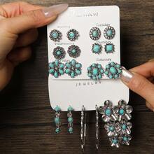 Set de 6-18 piezas de joyería de estilo bohemio con flores, formas geométricas y turquesas, inspirada en el estilo europeo y americano - Imagen principal en rojo - Ver 2