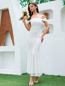 Damen Hochzeitskleid aus Spitze, ärmellos, schlank, langes Fishtail-Kleid - Weiss - Übersicht 2