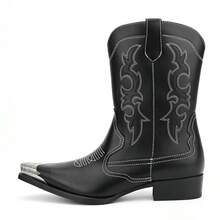 Metal Pointed Embroidered Men's Boots Retro Outdoor Cowboy Boots - màu đen - Xem 3