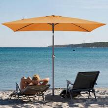 6.5x10 Ft Rectangular Patio Umbrellas Outdoor Market Umbrella With Push Button Tilt And Crank, Rectangle Table Umbrella 6 Sturdy Ribs UV Protection For Pool Garden Backyard Deck, Red - 熱帶橙 - 查看 5