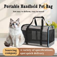 Foldable Steel Frame Pet Carrier Bag, Gray Striped Design, Suitable For Pet Travel - Blue - View 1