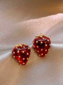 2 piezas Pendientes con colgante de fresa en miniatura, pendientes de moda para mujer, apropiados para fiesta, reunión, cumpleaños y uso diario en verano