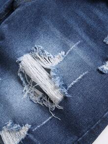 Męskie szorty jeansowe w jednolitym kolorze z przetarciami i kieszeniami, na lato, w stylu emo - Niebieski - Zobacz 3