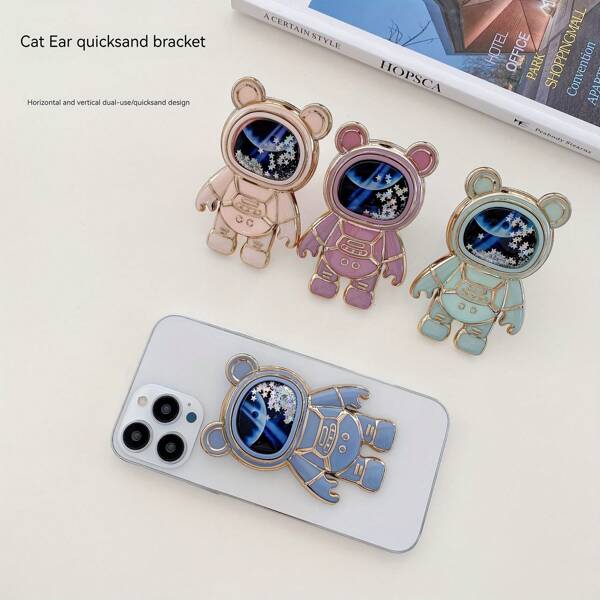 1pc Self-Adhesive Foldable Stand, Electroplated Flowing Bear Mobile Phone Holder Compatible With IPhone, Android Phone, Gift For Birthday, Family, Friends Phone Stand, Phone Accessories