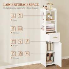 Bathroom Cabinet, Bathroom Furniture With One Door And One Drawer, Bathroom Cabinet With Adjustable Shelves, Open Compartment, For Small Spaces, Modern, 30 * 30 * 140 Cm, White - 白色 - 查看 2