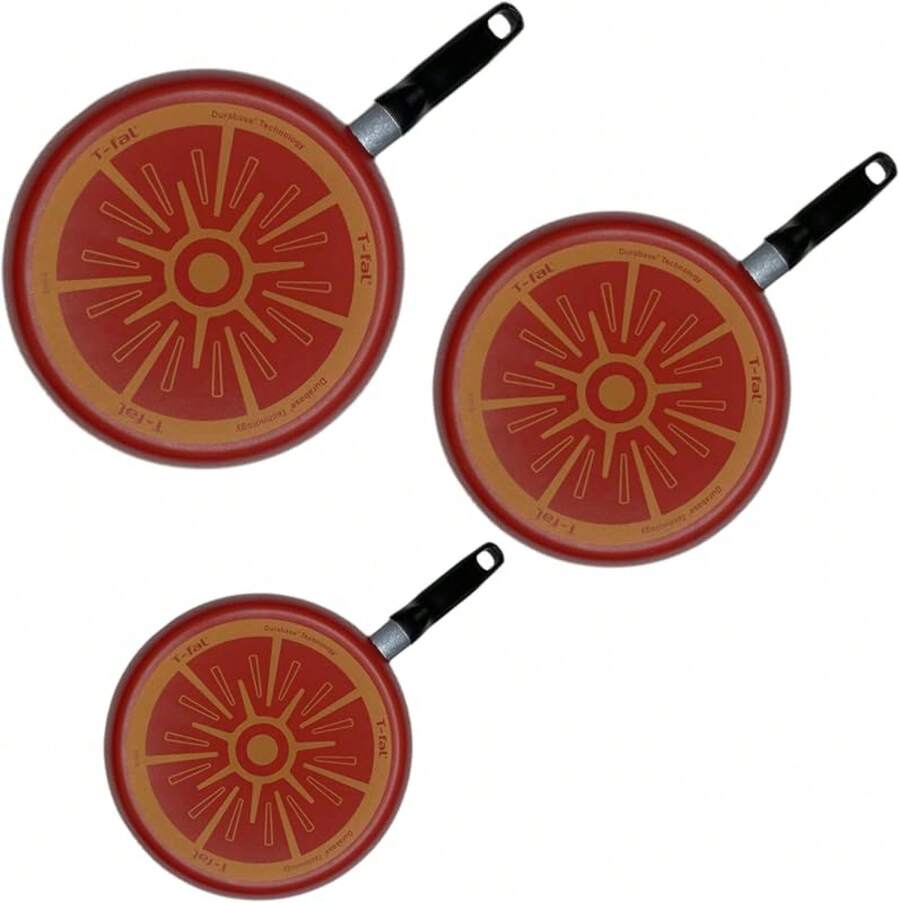 Tamaños de sartén 20, 24 y 26 cm, juego de sartenes negras, tapa antiadherente, cocción conveniente, con indicador de temperatura y base de difusión, partículas seguras antiadherentes, libres de PFOA, plomo y cadmio. - rojo - Ver 1