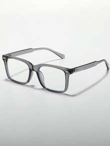 2pcs Men's Metal Decoration Vintage Style Rivet Embellished Flat Lens Glasses, Campus Business Glasses (Glasses Strap + PU Leather Gift Box Set) - 黑色+淺灰色 - 查看 2