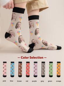1 par de calcetines de tubo medio personalizados con rostro de mujer, puedes colocar cualquier rostro en los calcetines, calcetines personalizados con fotos, pareja de imagen personalizada interesante con calcetines de longitud media a larga, adecuados para el Día de San Valentín, cumpleaños, regalo, y otras ocasiones, personalizados, divertidos, ricos y coloridos, diseño creativo de anime y dibujos animados, regalos navideños