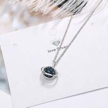 Colar feminino de prata esterlina 925 com planeta azul, pingente minimalista de cristal azul e ágata, gargantilha curta para uso diário, caixa de presente