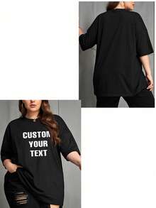 定制大码女式 T 恤，可定制文字/生日祝福/搞笑语录/口号，大码宽松圆领运动超大 T 恤，黑色大码女式上衣，周年纪念礼物，情人节礼物，节日礼物，春夏女装，特殊礼物，创意礼物，情侣/闺蜜搭配，团队建设制服，企业定制，DIY 礼物 - 黑色 - 查看 3
