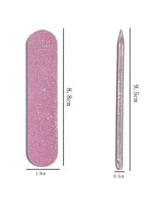 6 Packs/12pcs Manicure Set With Metallic Pink Base, Glitter, Nail File, Crystal Stick & Cuticle Remover