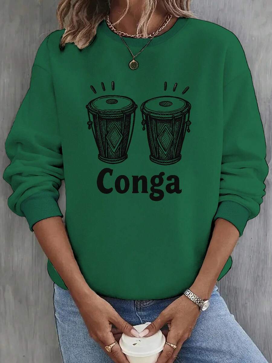 Conga Drums With Sound Motion Women's Sweatshirt - Green - View 1