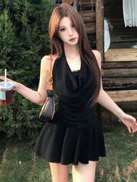 1ชิ้น ชุดเดรสลูกไม้เซ็กซี่ 2 ชั้น สำหรับผู้หญิง คอวี