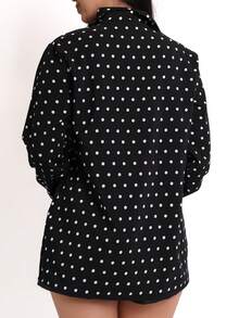 Women's Long Sleeve Polka Dot Dress Shirt In Crepe Fabric - Đen và trắng - Xem 3