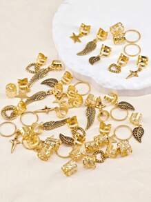 45 piezas Accesorios para el cabello con hojas de oro, estrellas, corazones y alas para dreadlocks y trenzas, joyas para el cabello para mujeres y niñas, anillos ajustables para decoración de trenzado