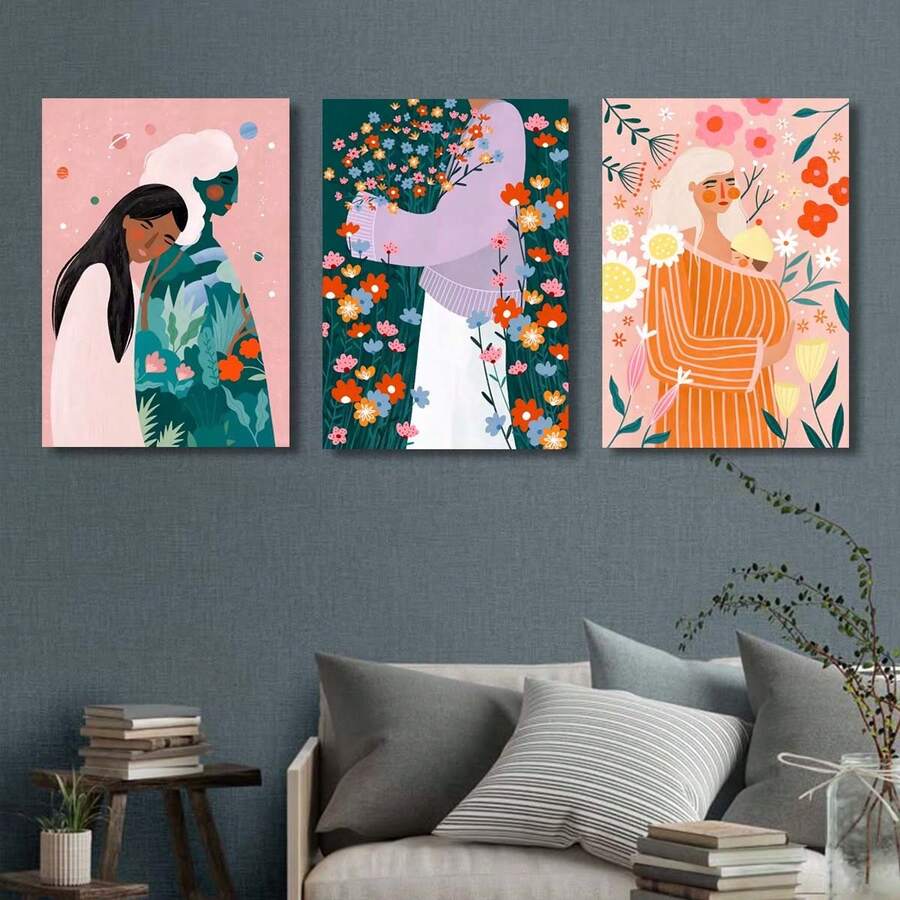 3pcs Modern Abstract Colorful And Vibrant Women's Flower Wall Arts Canvas Posters, High-Definition Printing Optional Frame, Home Decoration Hanging Painting For Living Room, Bedroom, Dining Room ,Wall Art With Frame - Multicolor - View 1