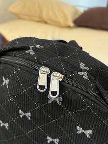 新款时尚蝴蝶结印花大容量学生背包，多功能休闲多口袋通勤包，女士背包，学院风书包，可爱蝴蝶结背包，返校必备，大学背包，大学必备单品