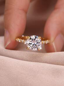 1 Stück modischer luxuriöser hochwertiger 925er Sterling Silber Ring mit rundem kubischem Zirkonia in 4 Krappenfassung, geeignet für Verlobung, Urlaub, Party, täglichen Gebrauch, Festival Geschenk für Frauen