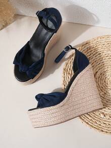 New Stylish Outdoor Viral Rope Platform Wedge Sandals, Comfortable, Versatile, Elegant For Women - Navy Blue - View 4