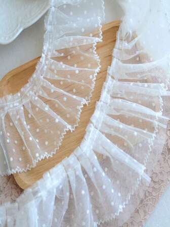 1 Piece 10cm White Double Layer Dot Lace Ruched Lace Trim Fabric For Clothing Decoration